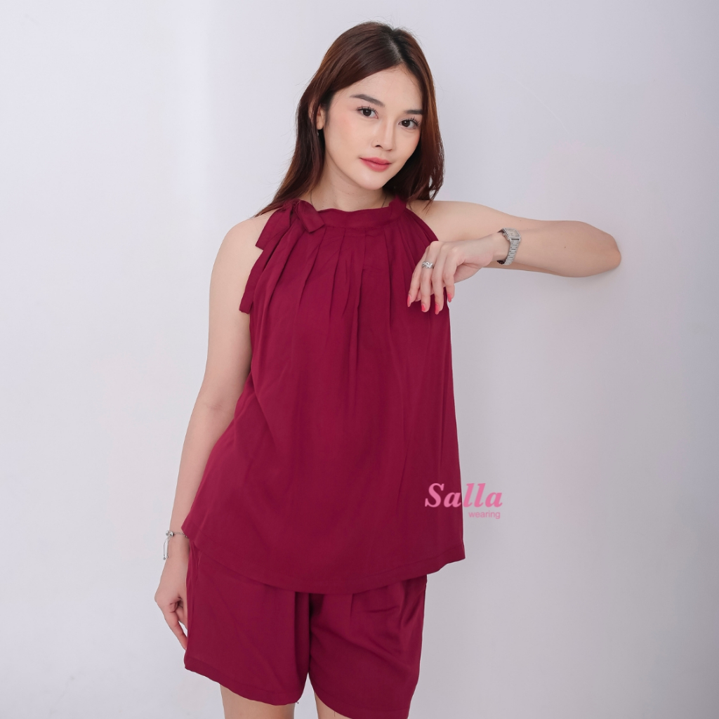 Salla - Amara One Set Setelan Wanita Lengan Bolong - Baju Tidur Santai Celana Pendek Bahan Rayon Pol