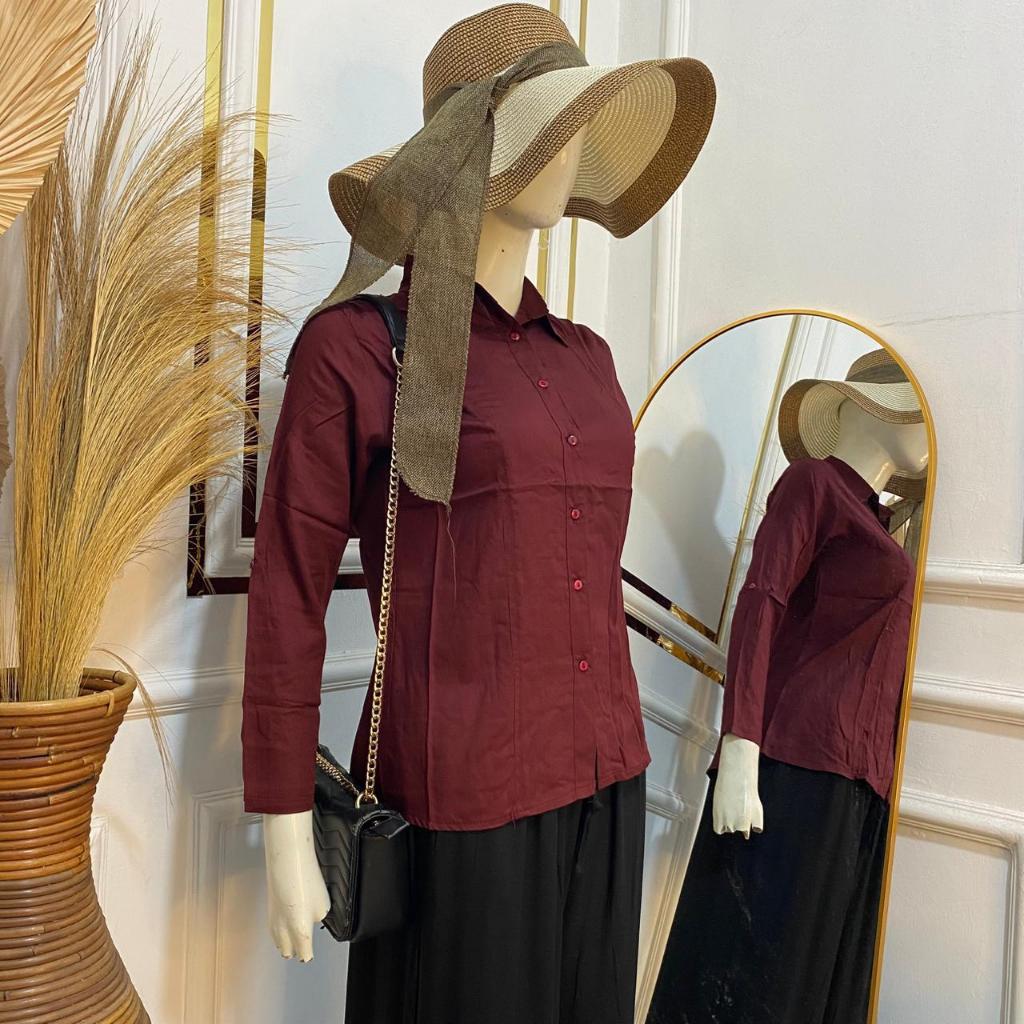 2609-Kemeja Polos Lengan 7/8 Wanita / Atasan Kancing Tangan Stik Balik / Baju Wanita Katun Rayon