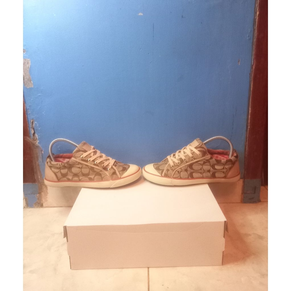 jual cepat murah sepatu coach brown barrett outline signature lace LOGO sneakers original