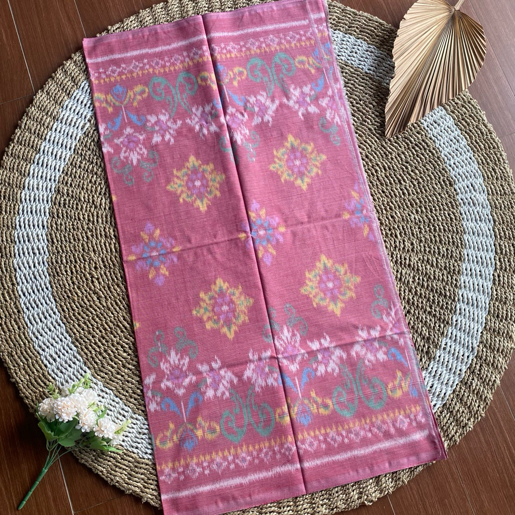 KAIN TENUN IKAT ENDEK KHAS BALI MOTIF PATRA PINK DOUBLE IKAT GRINGSING