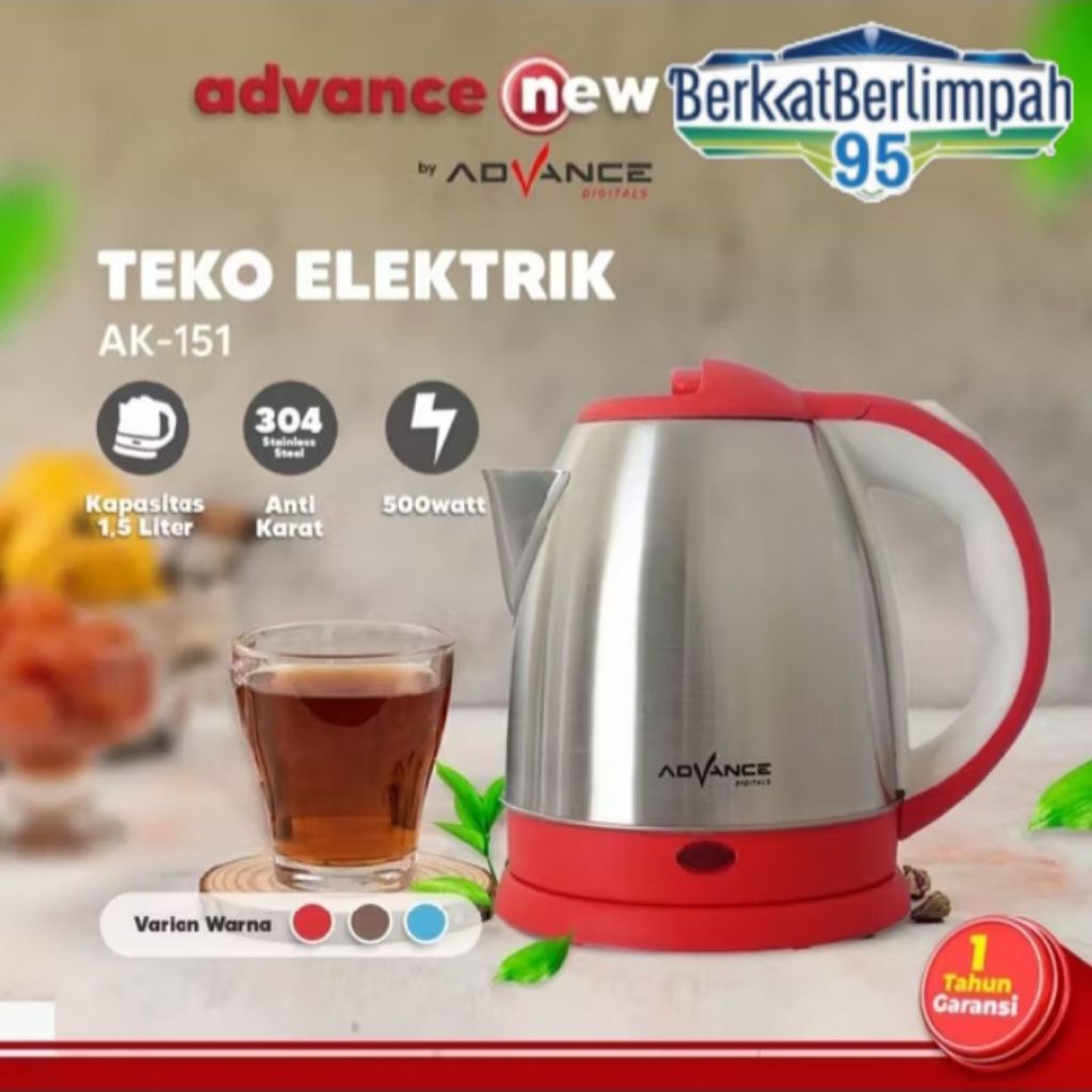 ADVANCE AK-151 (100% ORI) Kettle Air Panas Elektrik Teko Listrik 1,5L 500W