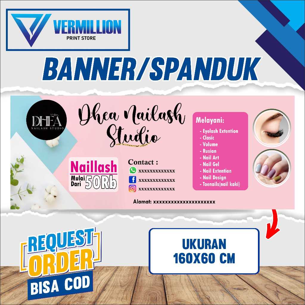 Spanduk banner nailash, eyelash free desain
