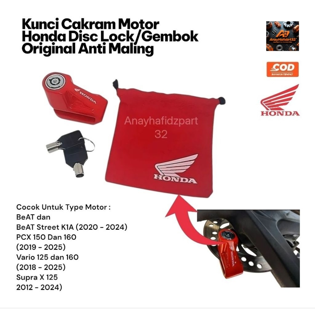 Kunci/Gembok Cakram Motor Honda Original Anti Maling