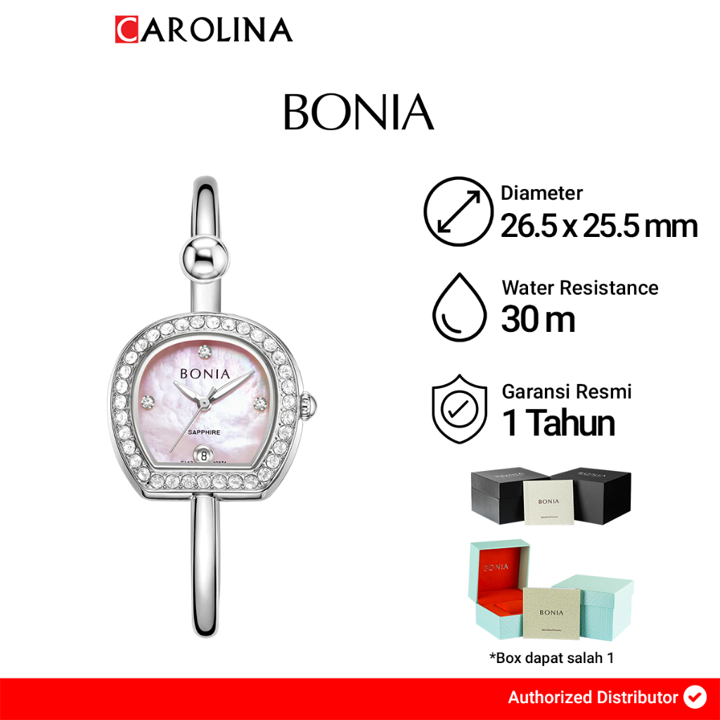Jam Tangan Wanita Bonia Sonia Elegance B10874-2377S Pink Mother Of Pearl Dial Stainless Steel Band