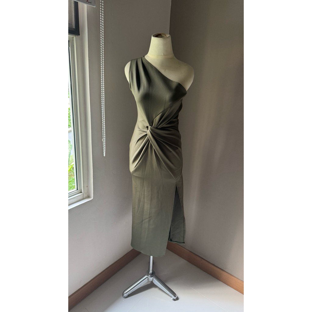 dress midi scuba hijau army