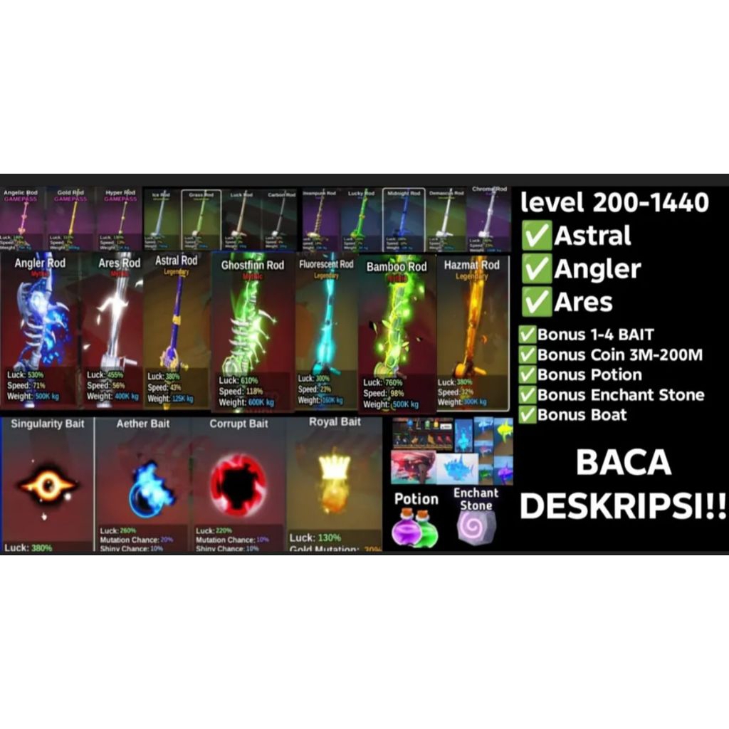 Akun Fish It Bonus banyak Rod + Coins