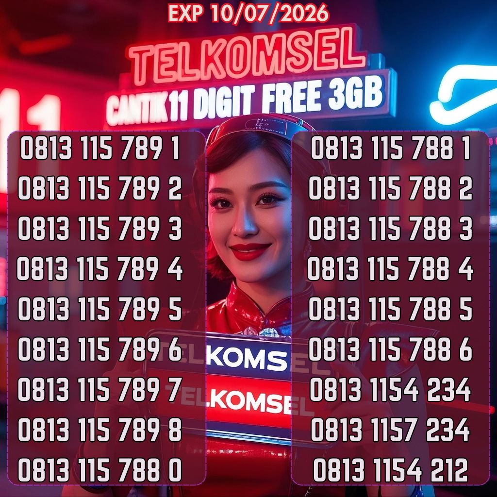 Nomor Cantik Telkomsel 11 DIGIT Seri 0813 115 789X Bonus 3GB Harga 44ribu