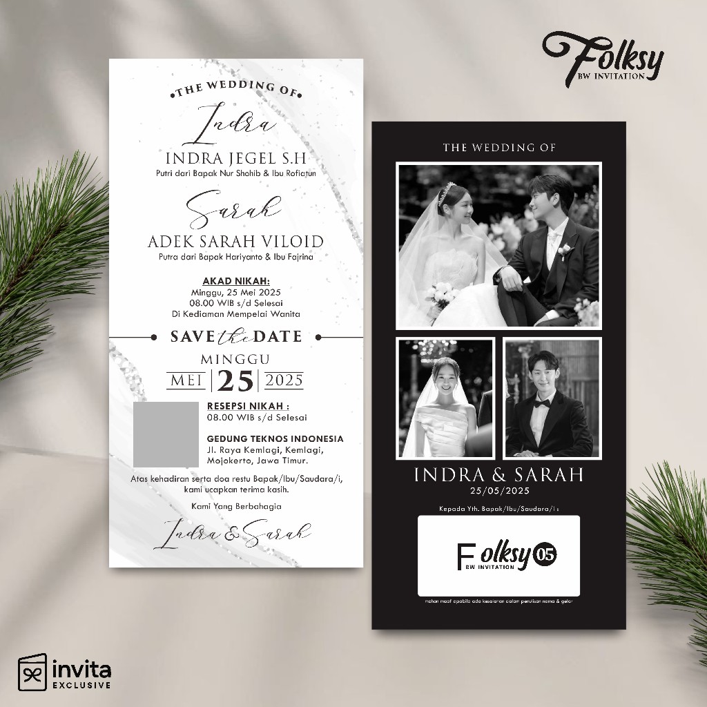 Undangan Pernikahan Gopek BW – Desain Simple, Elegan & Glossy Folksy Murah