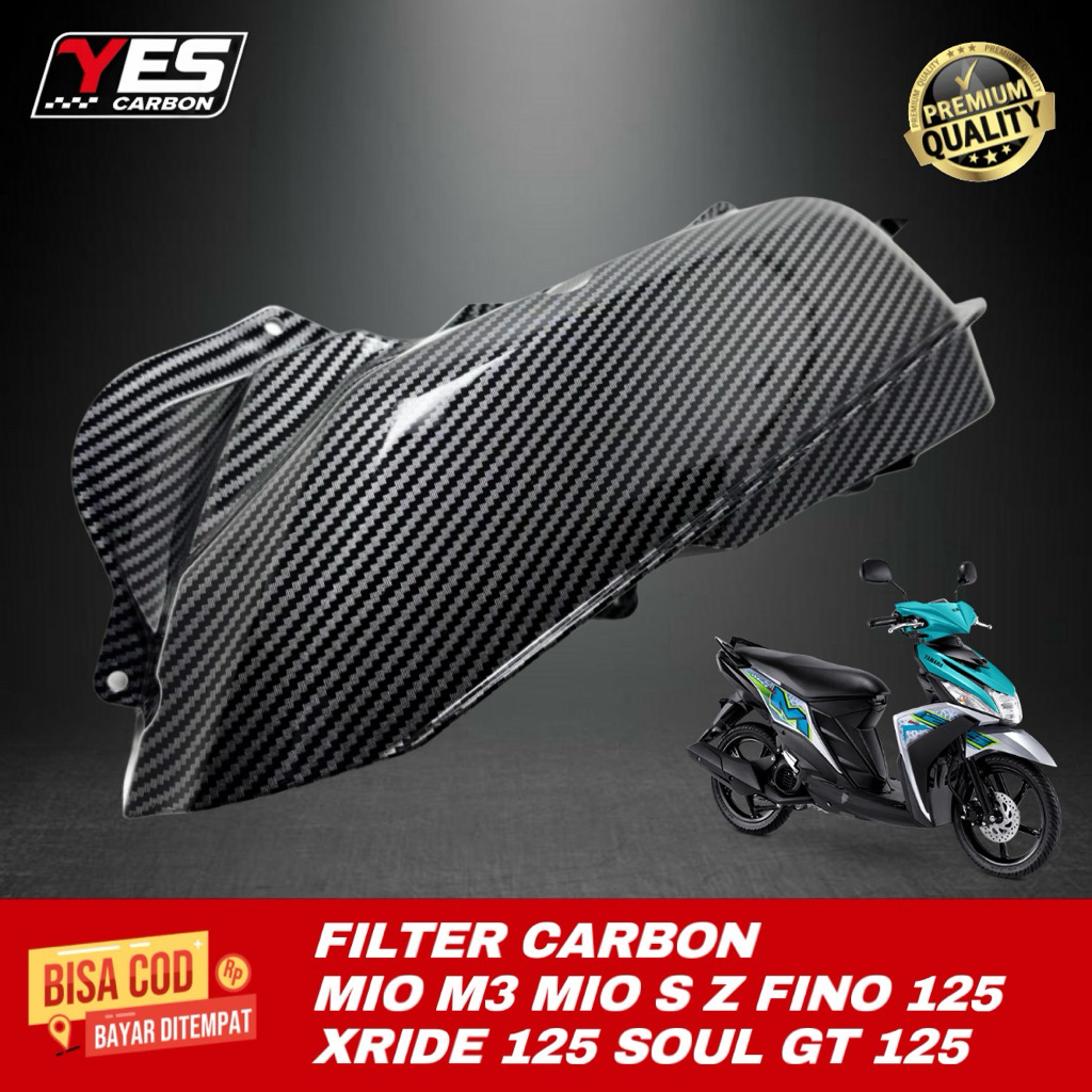 TUTUP FILTER MIO M3 CARBON GLOSSY • Cover Box Filter Mio M3 125 Fino 125 Mio J Xride 125 Soul Gt 125