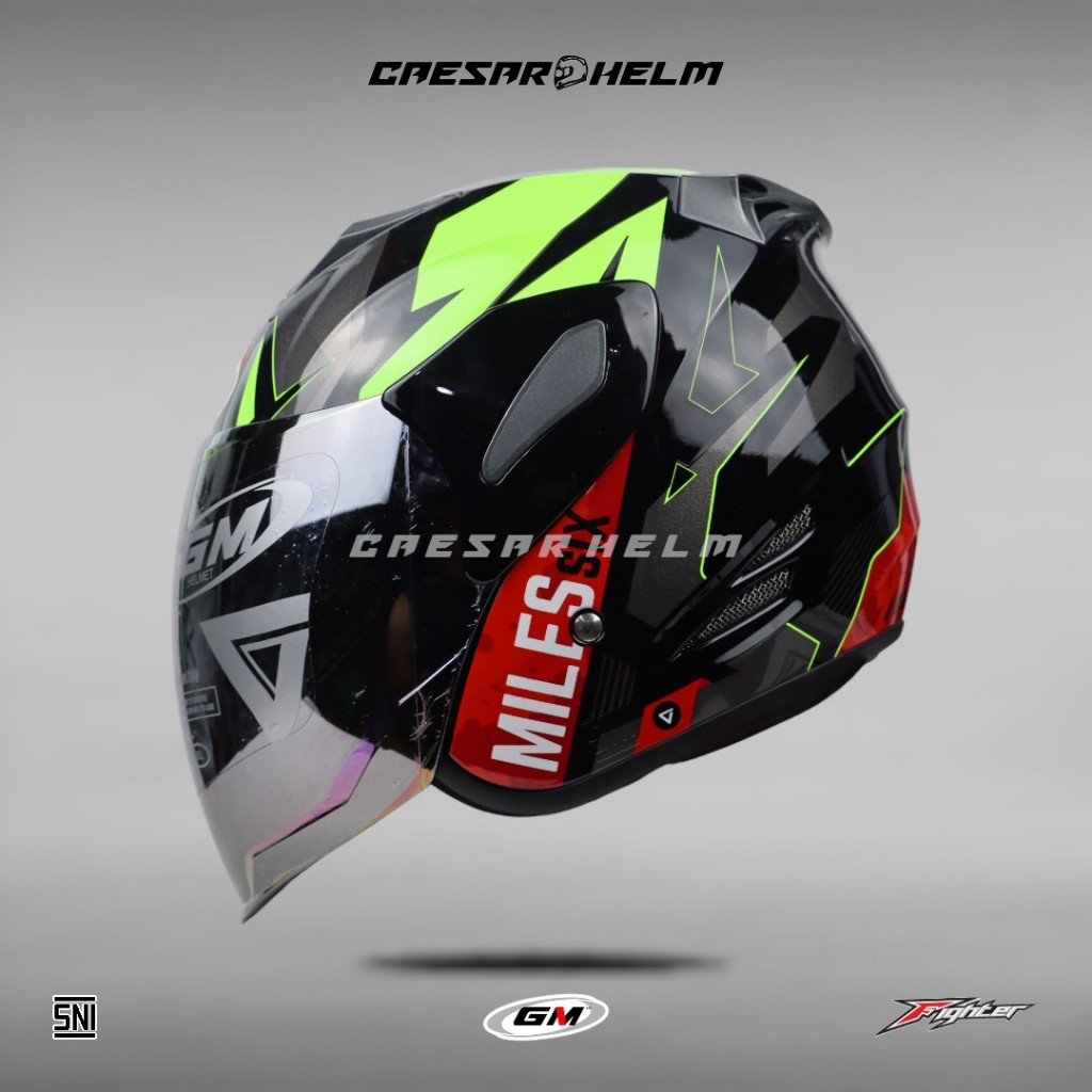 GM Fighter SR Motif Six Miles - Black/Red Green - Helm Half Face