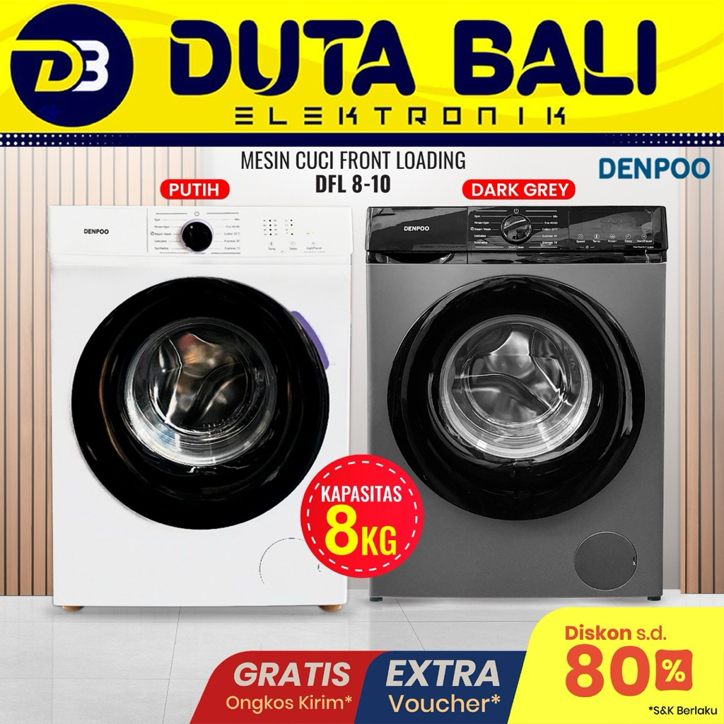 Denpoo Mesin Cuci Front Loading 1 Tabung  DFL 8-10 (8 KG)