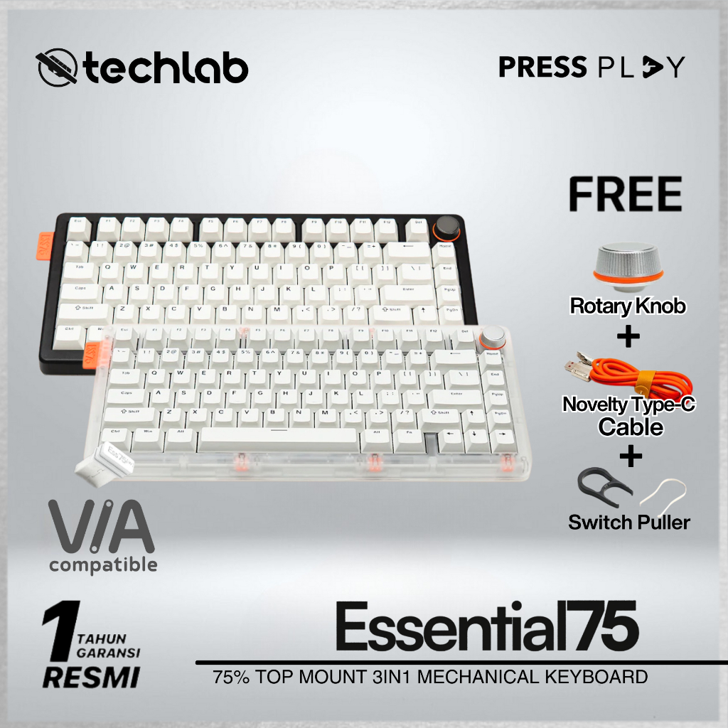 Press Play APOLLO61 Lite 60% Wired Mechanical Keyboard - Smokey Black/Clear White