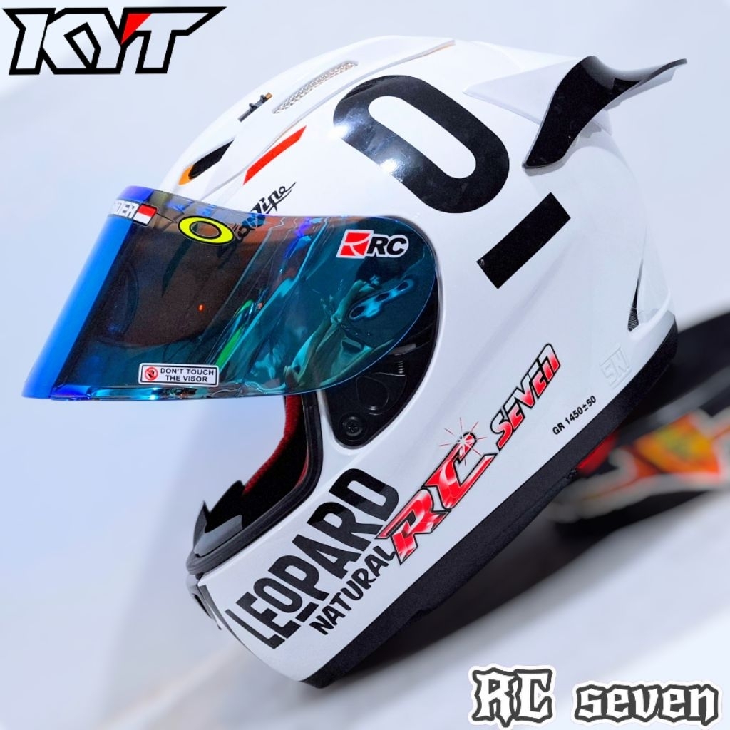 Helm full face KYT RC7 white Leopard paket ganteng spoiler (Free visor original)