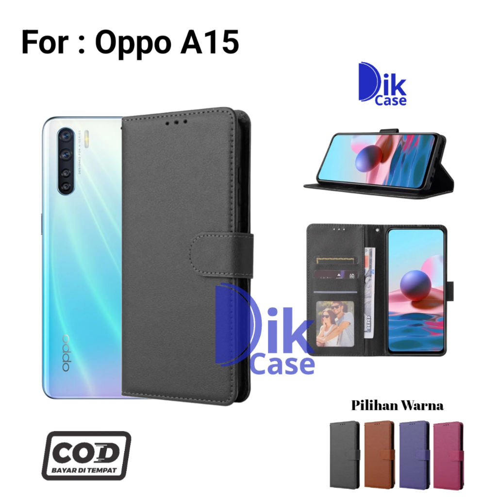 Flip Case For Oppo A15 Casing Dompet Kulit Buka Tutup Plus Tali Cover / case Oppo A15 / Casing Oppo 