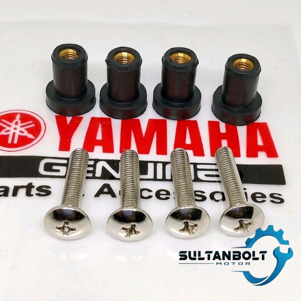 Baut Mur Visor Baut Stainless & Mur Karet Visor Yamaha Nmax Old/Nmax New/Lexi/Aerox/Xride dll