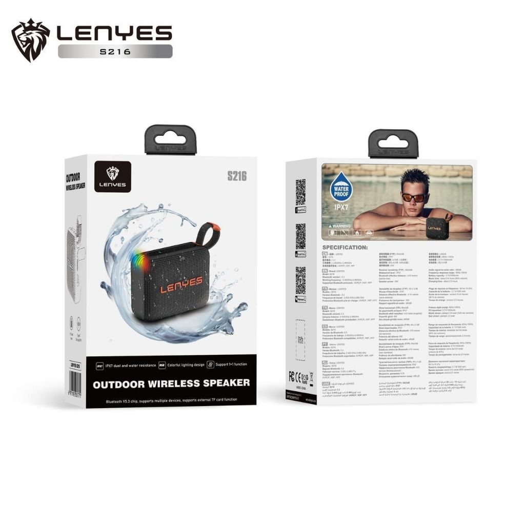 Speaker Lenyes Original TWS S216 New Speaker Bluetooth Waterproff Superbass Light Music Box TWS