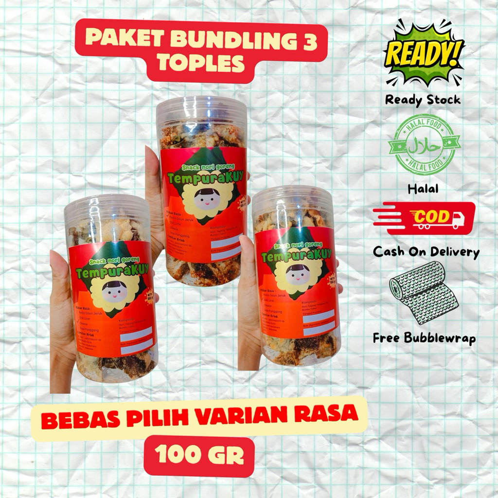 Paket Bundling Lebih Hemat TempuraKUY cemilan nori tempura goreng varian rasa Cheese / Chili lime / 