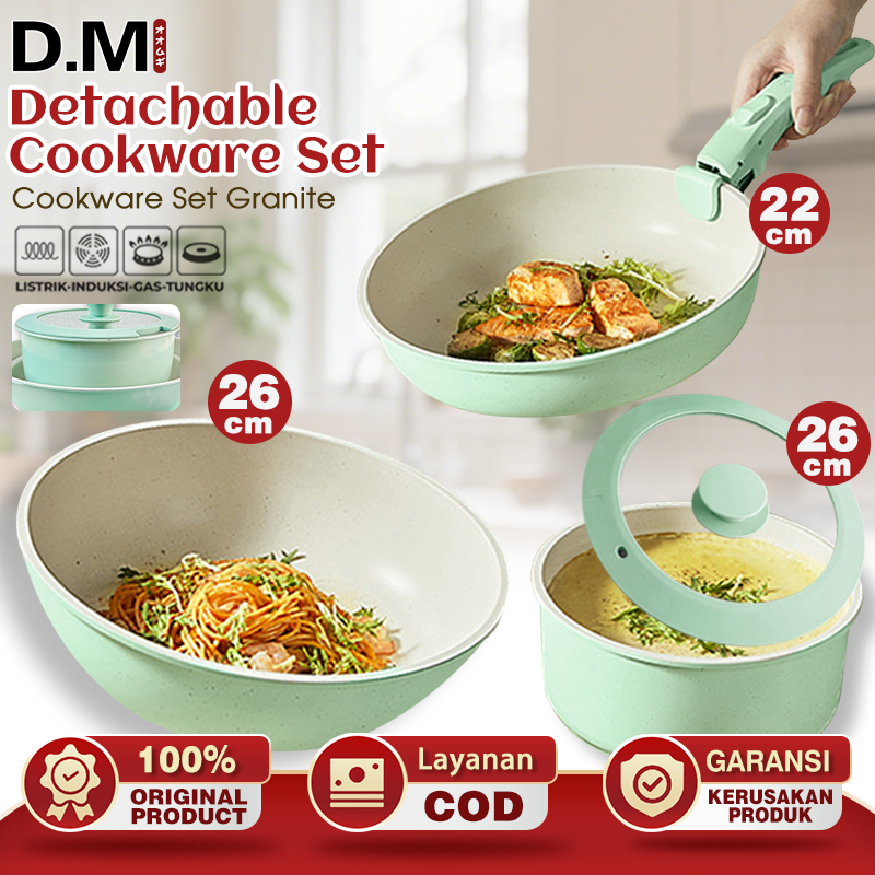 D.M Panci pegangan dapat lepas pasang warna hijau Panci Set rumah tangga anti-lengket set panci leng