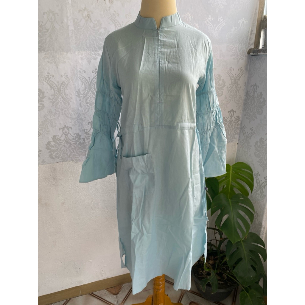 Tunik Atasan Wanita Bahan Katun Premium Warna Baby Blue Atasan Santri