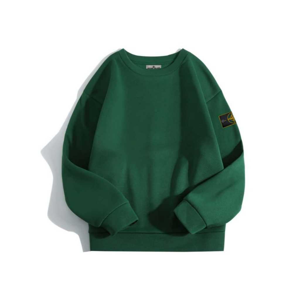 Sweater Crewneck Bahan Fleece Original / Atasan Hangat Long Sleeve Pria Branded / Jacket Stone islan