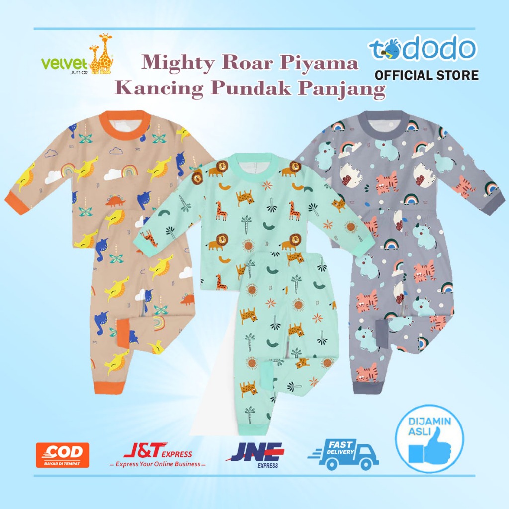 Velvet Junior Baju Anak Perempuan Laki-Laki Piyama Anak Unisex - BasicWear Mighty Roar 2-10 Tahun