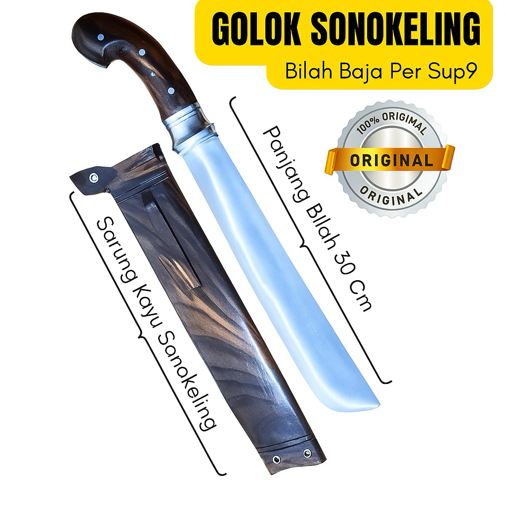 Golok Sonokeling Baja Per SUP9 – Golok Tajam Serbaguna Untuk Tebas Kayu, Bambu & Sembelih