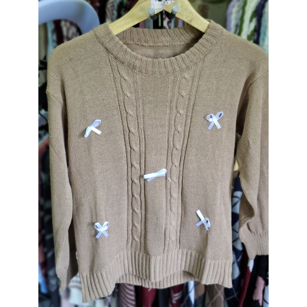 Blouse Motif Cable Sweater Rajut Wanita Crop Baju Rajut Atasan Wanita Korean Style