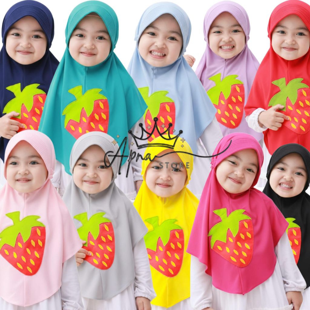 Kerudung Anak TK/Kerudung Anak SD/HIJAB ANAK KARAKTER STRAWBERY/Hijab Anak Apna.Store Cocok Untuk Se