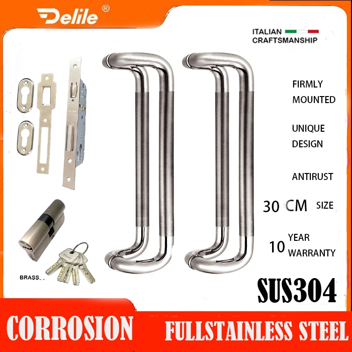 Full Handle Set/ Pegangan Pintu Stainless Steel/ Gagang Pintu 2 Rumah/ Tarikan Pintu Rumah