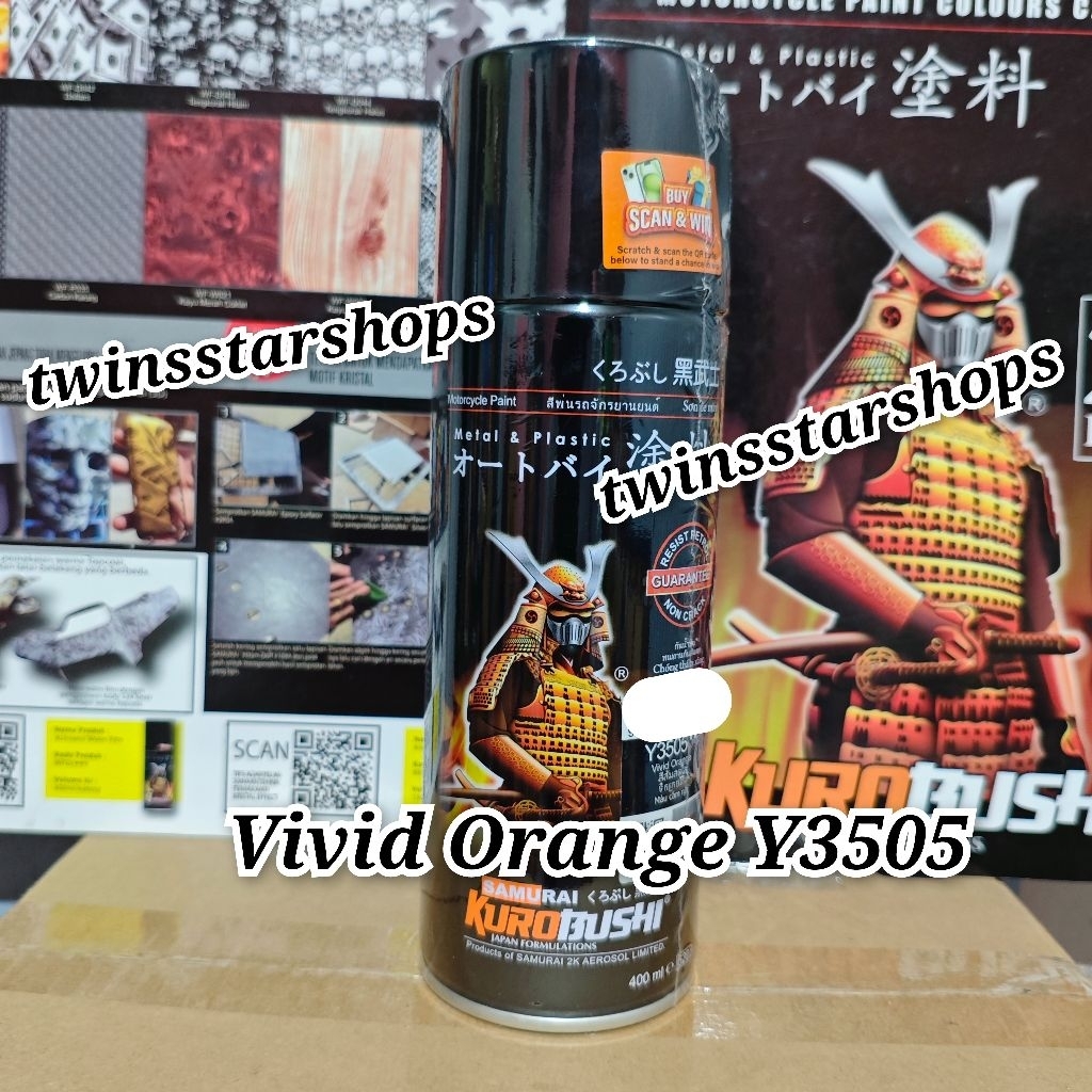 Pilok Pilox Pylox Cat Samurai Vivid Orange Y3505 Oren Metalik Glossy Mengkilap 400cc Spray Paint
