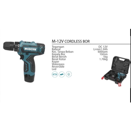 MODERN Mesin Bor 10 Mm Cordless M12V - Modern Mesin Bor Tembok Batre Cas Tanpa Kabel M12V