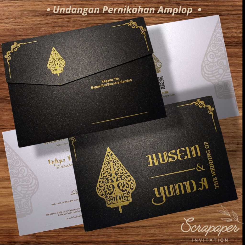 Undangan Pernikahan Amplop dan Isi Hardcover Tema Jawa Bahan Kertas Jasmine Berglitter