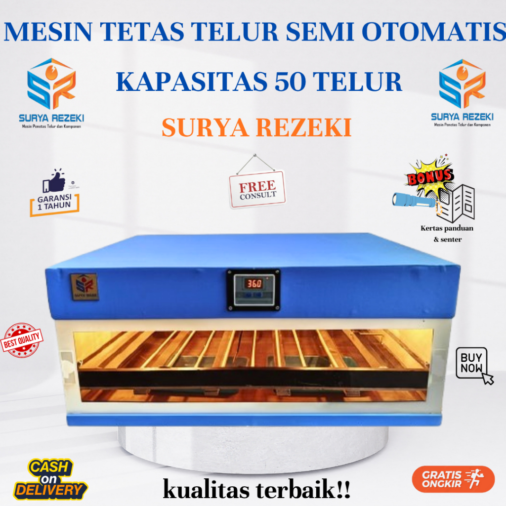 Mesin penetas telur semi otomatis / mesin tetas telur semi otomatis kapasitas 50 telur