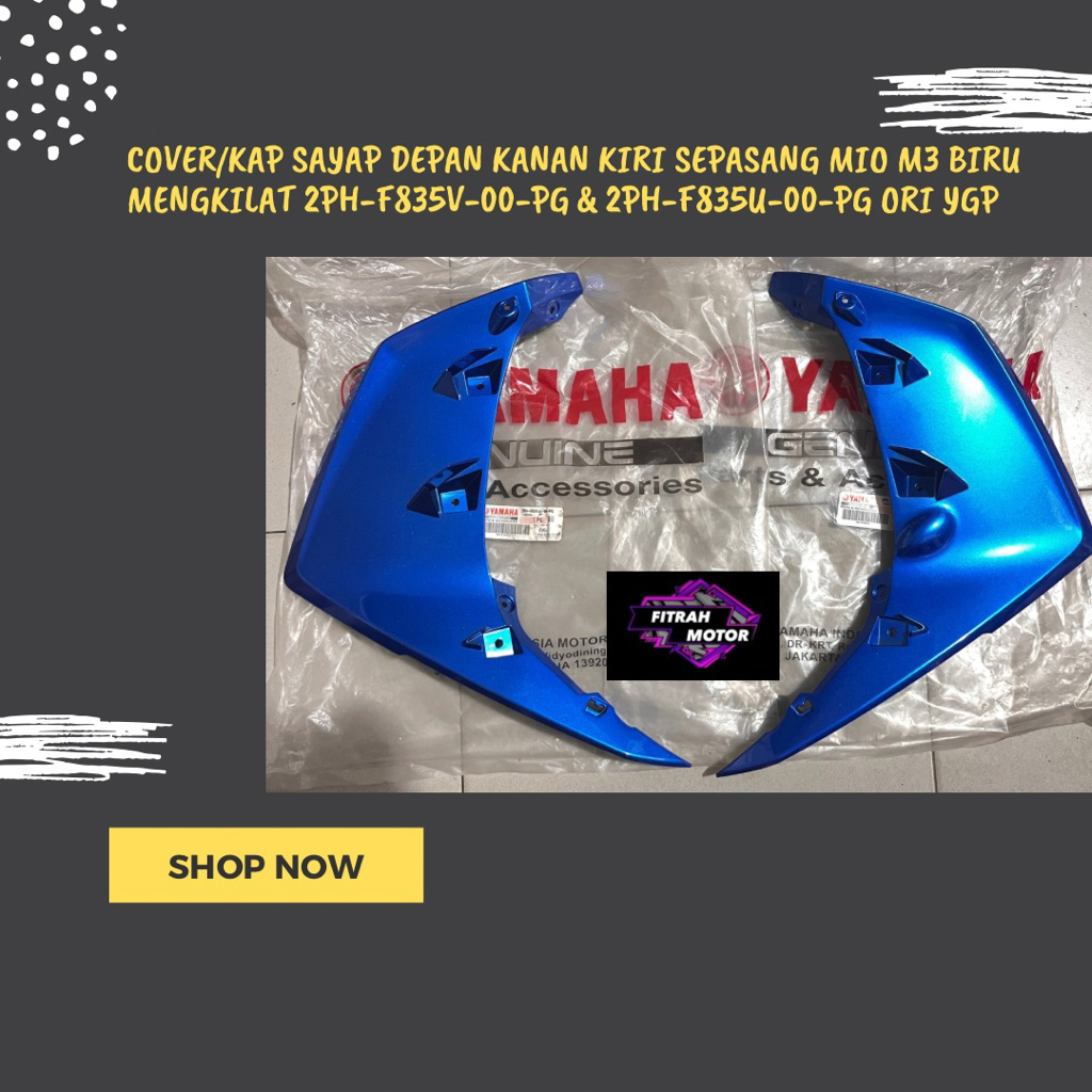 COVER/KAP SAYAP DEPAN KANAN KIRI SEPASANG MIO M3 BIRU MENGKILAT 2PH-F835V-00-PG & 2PH-F835U-00-Pg OR