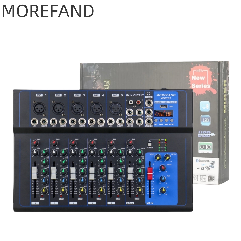 MOREFAND AUDIO MIXER profesional 7-channel MG07BT mixer Penguat sinyal USB Penguat KTV Penguat kiner