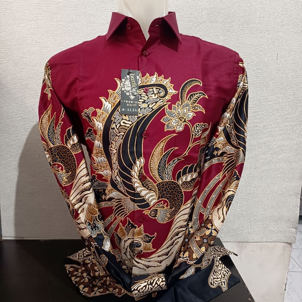 LENGAN PANJANG SLIMFIT ALISAN Batik PREMIUM 20047 Merah Motif Gerigi