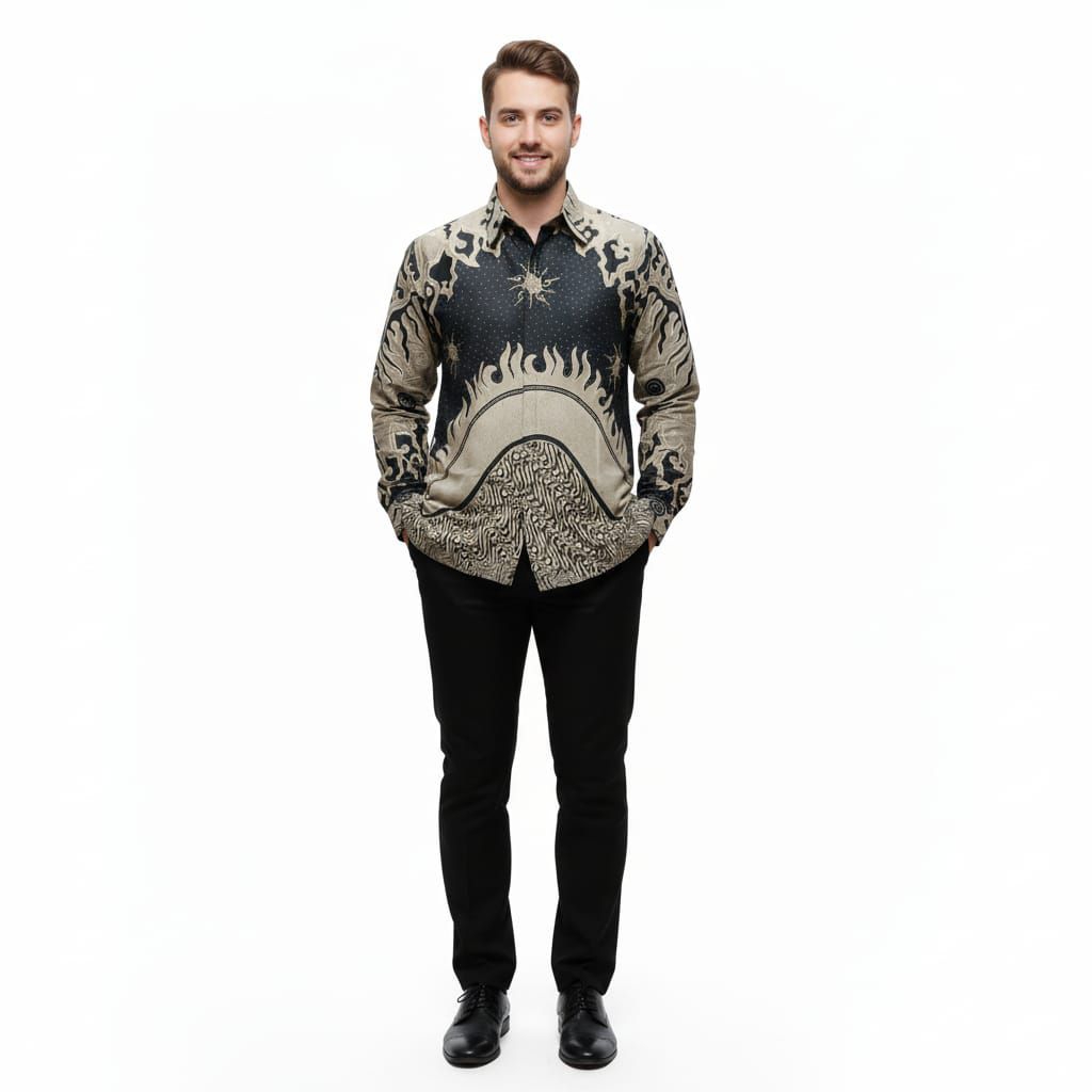 Batik Pria Lengan Panjang Hitam Bahan Katun Prima Baju Seragam Pesta Pernikahan Dan Kantor