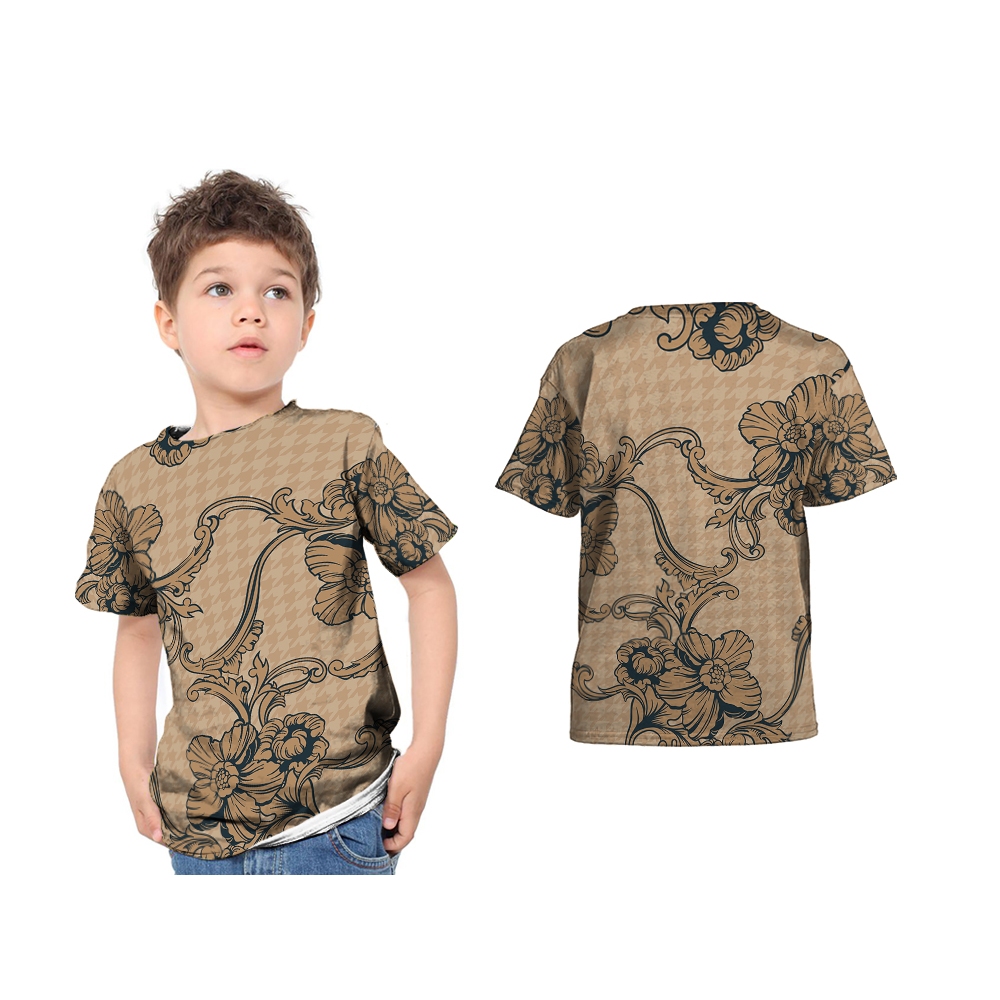 Baju Kaos Jersey Anak Batik Flora Sport Badminton Voli Tenis Padel Futsal Free Custom Nama Full Prin