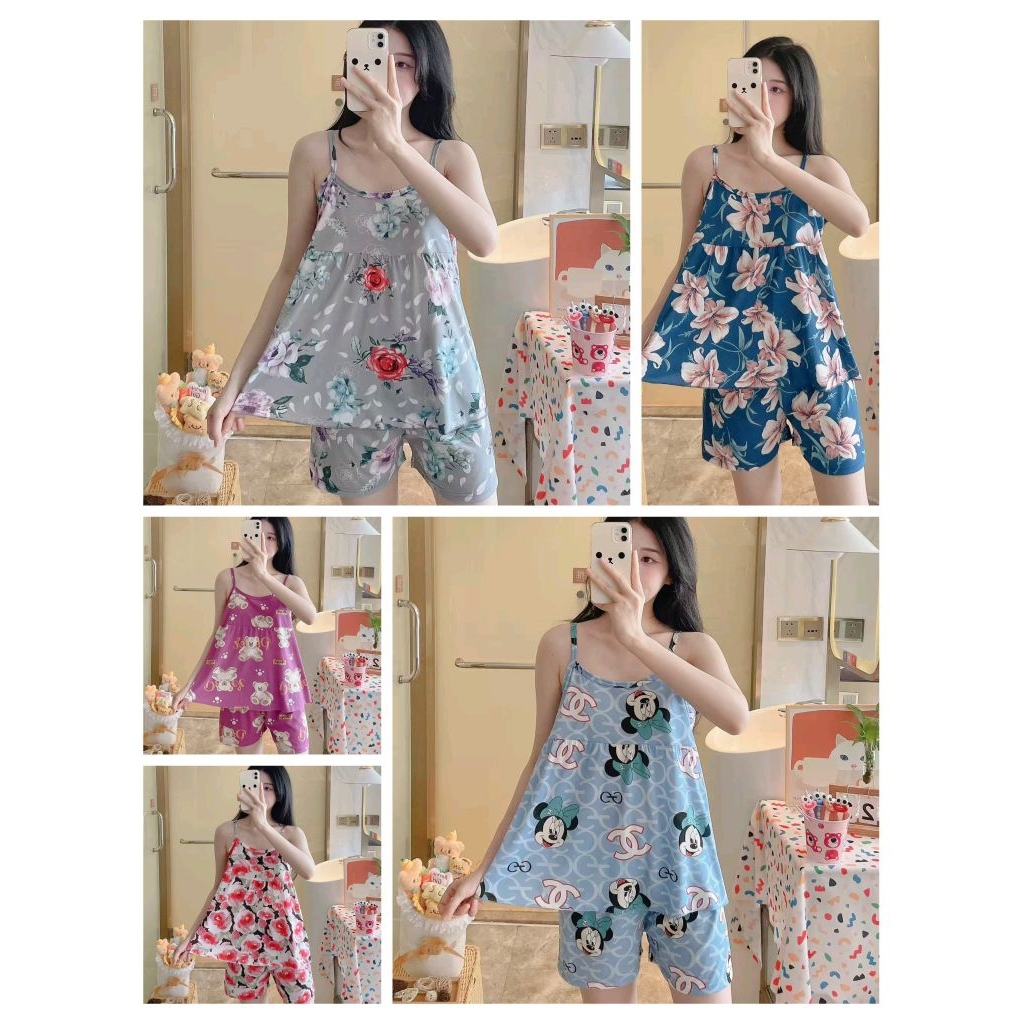 Setelan tanktop NEW'S tali satu baju tidur piyama  wanita SEKSI