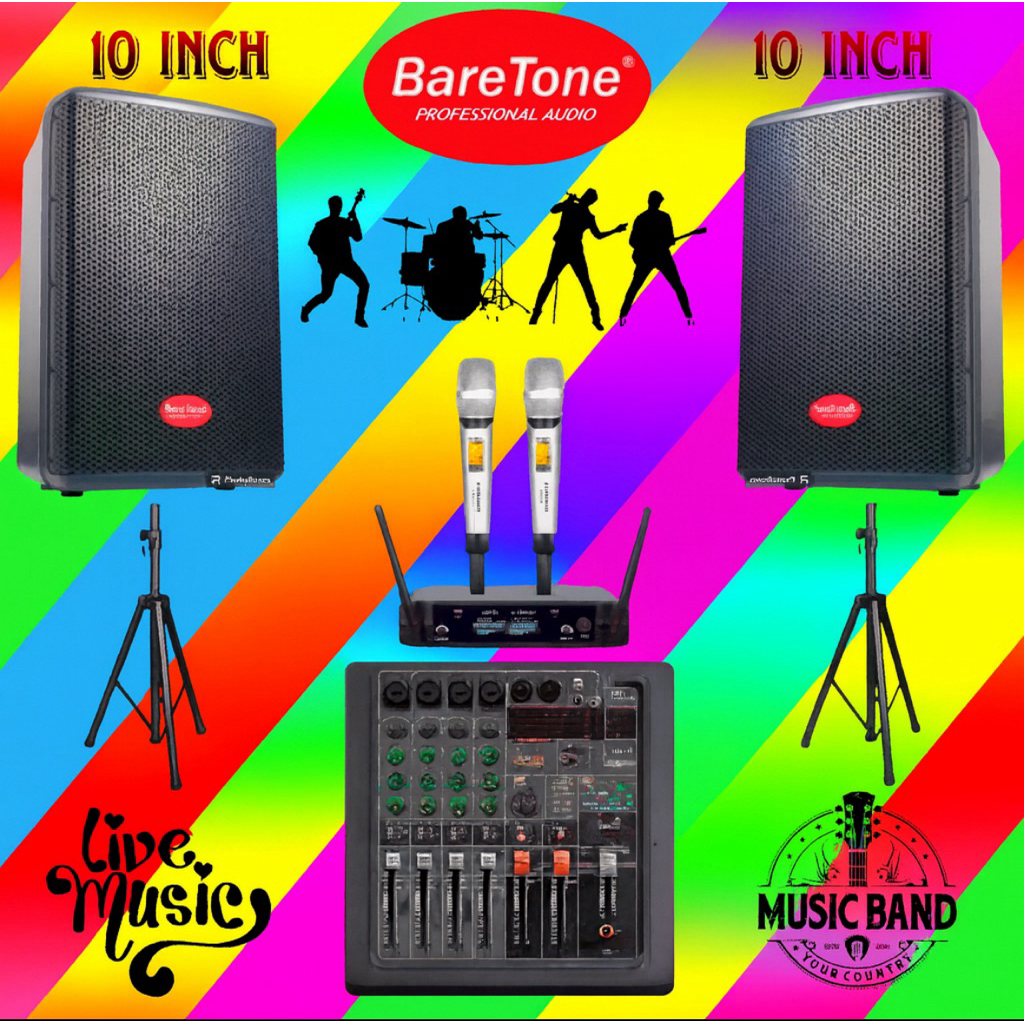 Paket Speaker Baretone 10 Inch MAX10HD Mixer 8 Channel 2 Mic Wireless - MIXER 4 CHANNEL - MIXER 4 CH