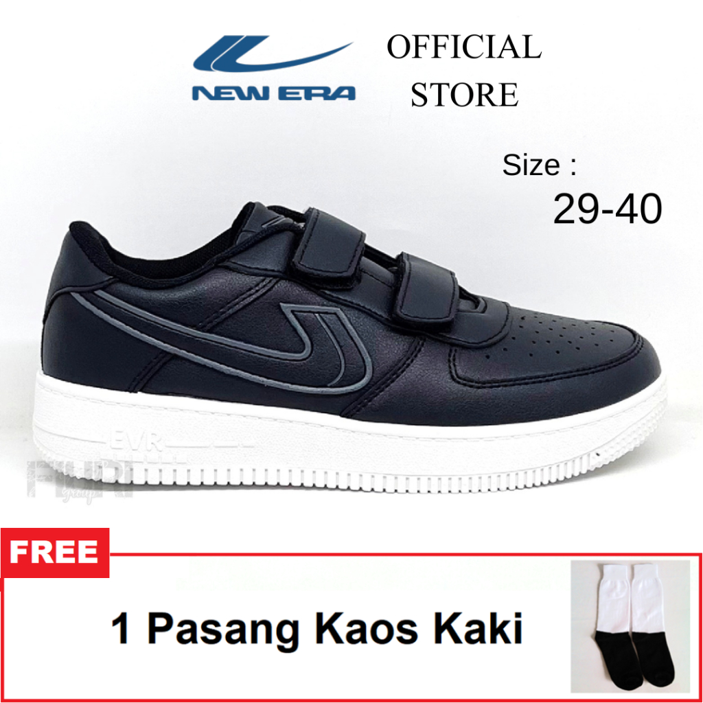 New Era - Force One Perekat 29-40 - Sepatu Sneakers Casual Sekolah Kuliah Kerja Pria Wanita - Hitam 