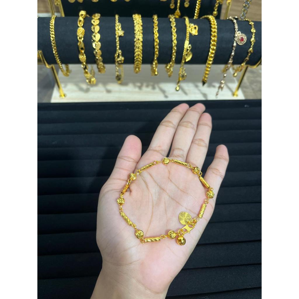 Gelang emas bangkok batang biji lada ukir warna emas 24k