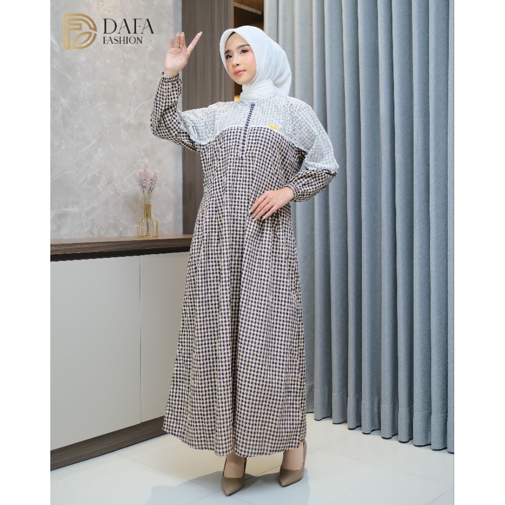 Midi dress katun haruka kotak-kotak