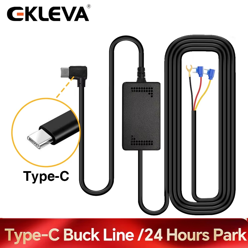 EKLEVA 3 Dalam 1 Tipe-C Buck Line untuk AUX USB 24 Jam Parkir Pemantauan Kamera Mobil DVR Kamera