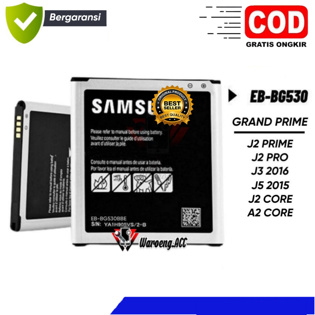 Baterai Samsung j2 prime j3 2016 j2 pro j5 2015 Original EB-BG530 Batre Batrai Batrey Batere hp Ori