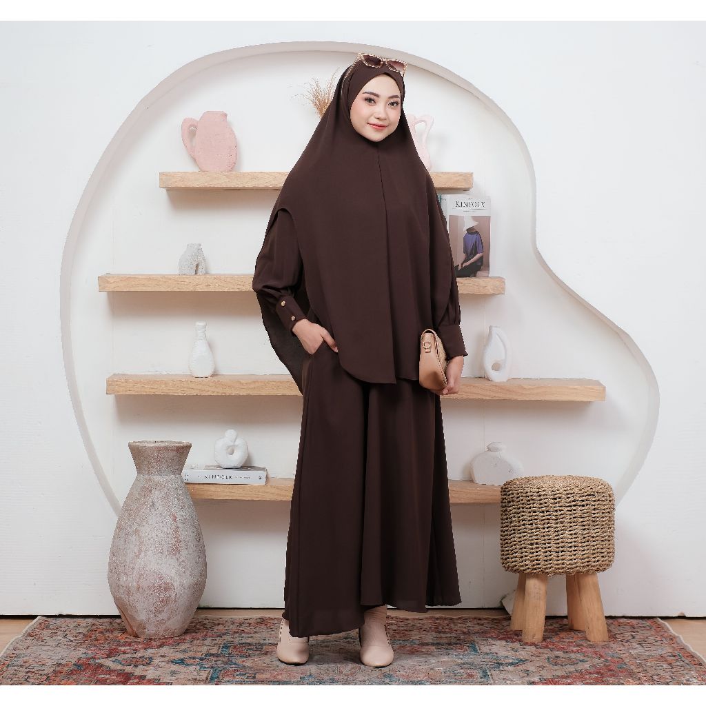 Esyhi - Sabrina Gamis Abaya Set Khimar Dress Series Syar'i Haji dan Umroh Abaya Daily Busui Friendly