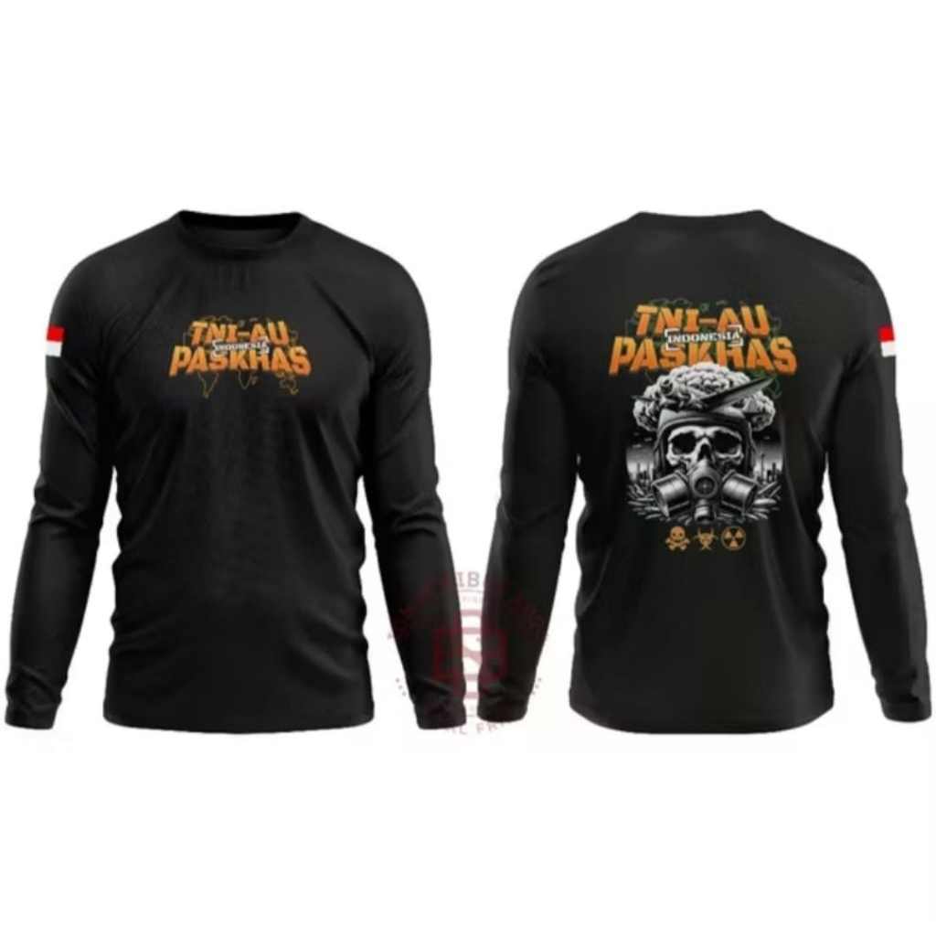 Kaos Sablon DTF Custom TNI AU PASKAS LENGAN PANJANG | Baju Printing Desain Sendiri | Kaos Pria Wanit
