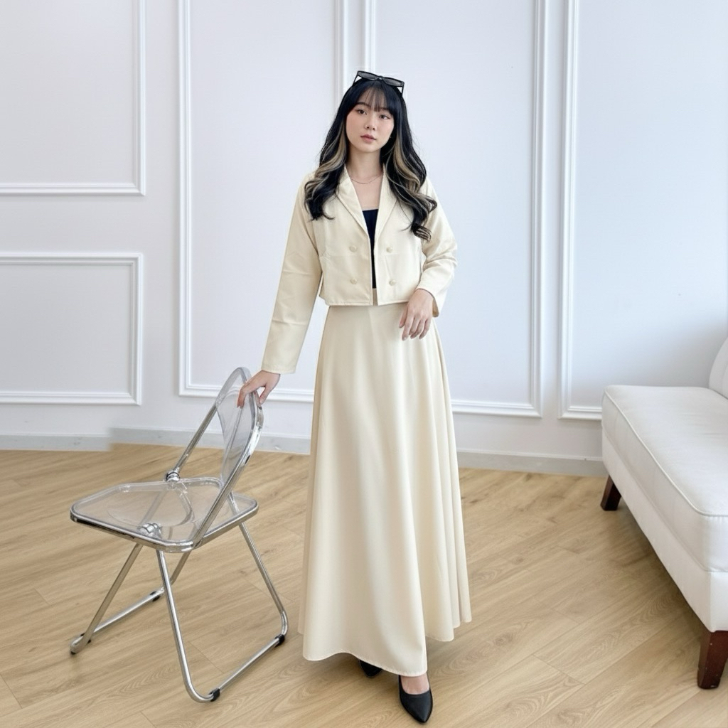 JIZZO-One set skirt_Blezer Crop  Setelan Wanita