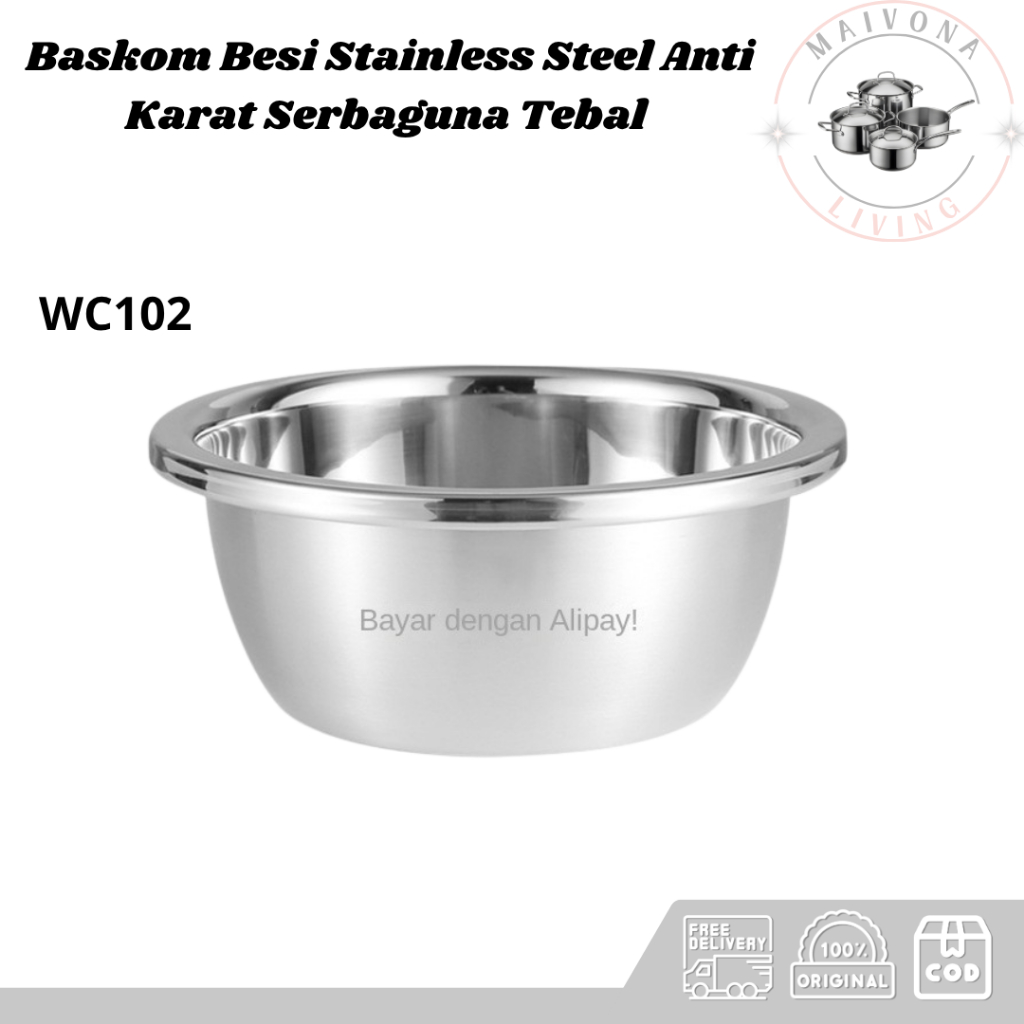 Maivonna Living Baskom Besi Stainless Steel WC102 Anti Karat Serbaguna Tebal