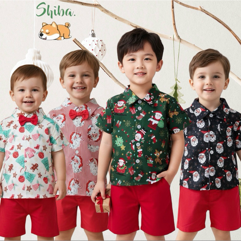 (1-5 TAHUN) Setelan Baju Celana Natal Christmas Anak Laki Laki Import | Kemeja Natal Anak Laki Laki 